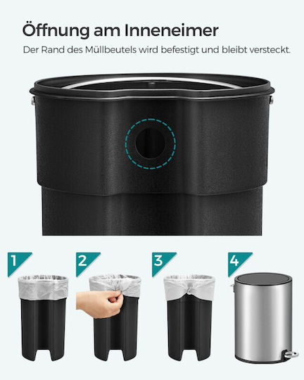 Songmics Metallisch Badezimmer Mülleimer Sanftes Schließen 3Es Silber