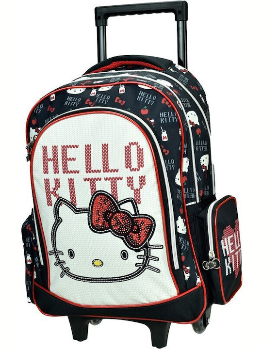 Gim Hello Kitty Croche School Bag Trolley Elementary, Elementary Multicolour with Water Bottle Holder 27Liters