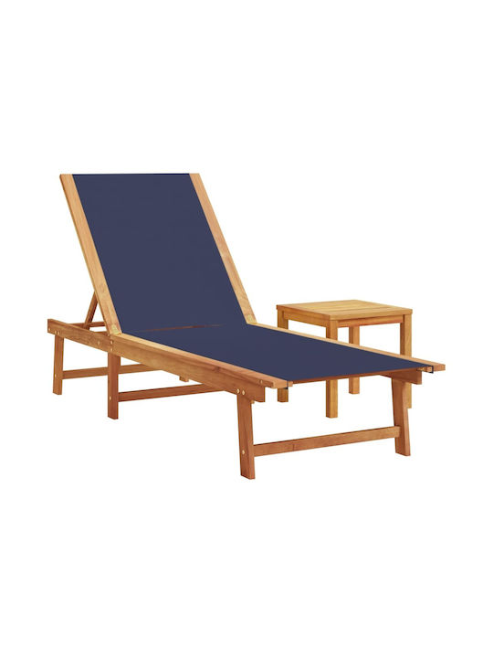 Liegestuhl Hölzernes mit Kissen Blau mit Tisch 170x66x33.5cm.