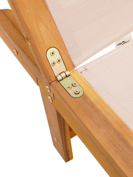 Deckchair Wooden with Cushion Beige 170x66x33.5cm.