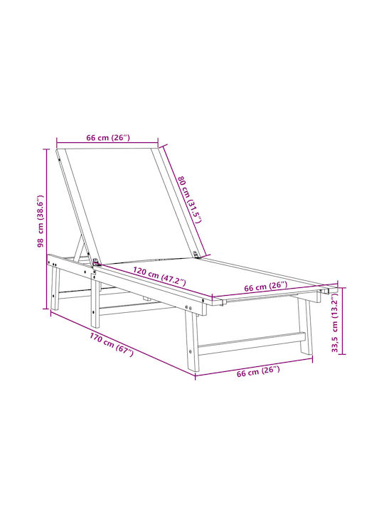 Deckchair Wooden with Cushion Beige 170x66x33.5cm.