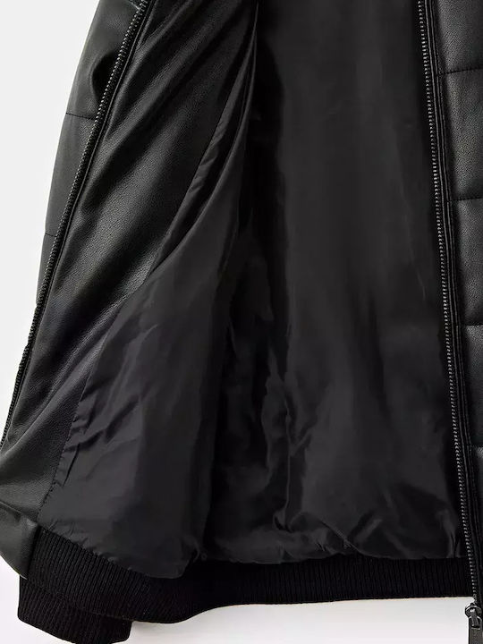 Kids Leather Short Coat Jblk Jet Black