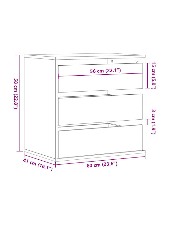 Drawers Storage Wooden with 3 Drawers L60xW41xH58cm