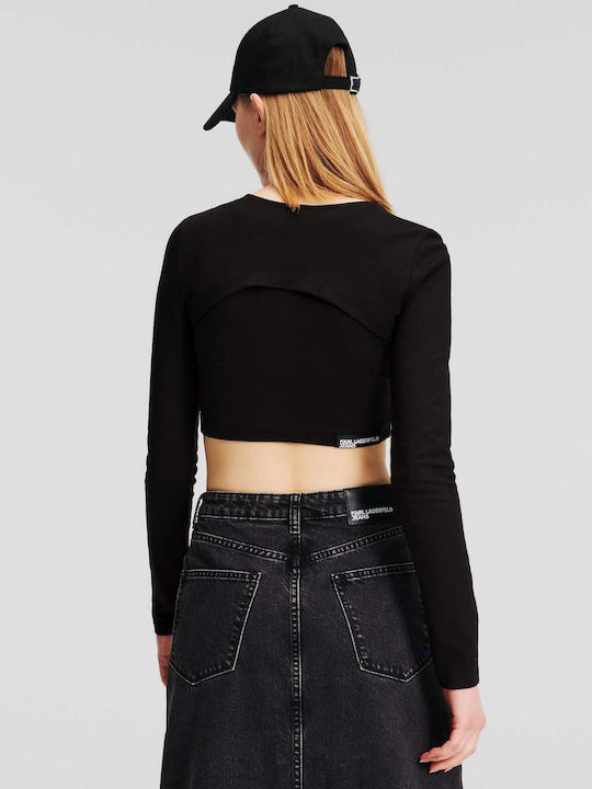 Karl Lagerfeld Women's Summer Crop Top Long Sleeve Black
