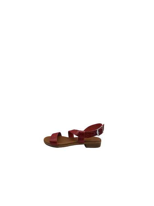 Oh My Sandals Leder Damen Flache Sandalen Flatforms in Burgundisch Farbe