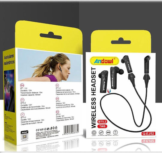 Andowl Q-EJ52 In-ear Bluetooth Handsfree Ακουστικά με Αντοχή στον Ιδρώτα Μαύρα