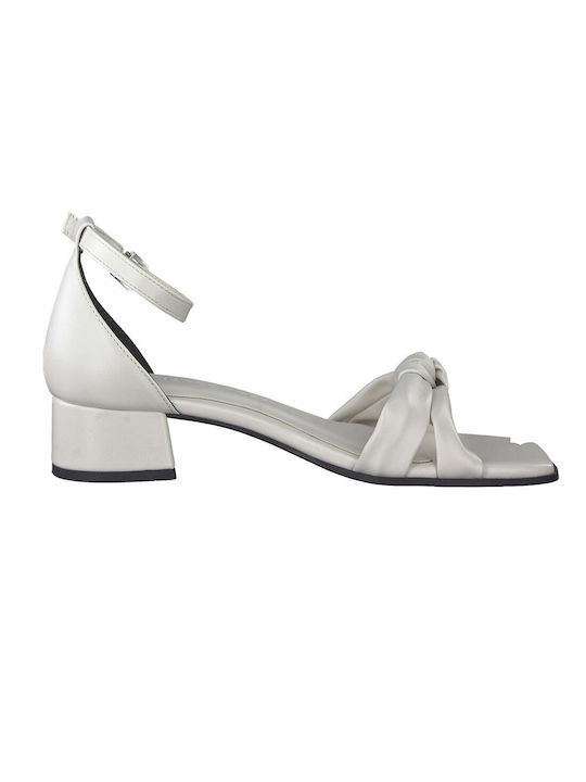 Marco Tozzi Synthetic Leather Women's Sandals White with Low Heel
