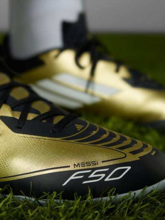 adidas F50 League Messi Football Shoes with Cleats Gold Metallic / Cloud White / Core Black