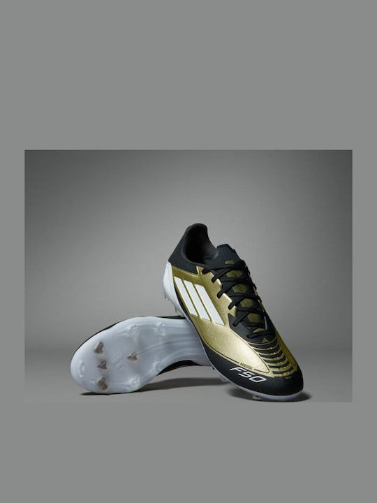adidas F50 League Messi Football Shoes with Cleats Gold Metallic / Cloud White / Core Black