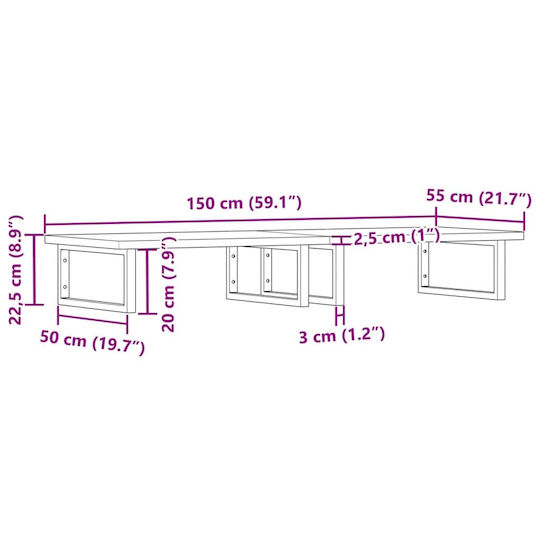 vidaXL Waschtisch ohne Waschbecken L150xB55xH2.5cm Coffee
