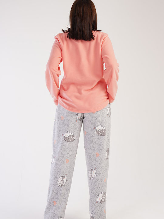 Pijama de iarnă din polar pentru femei Vienetta "feel Good" mărime mare 1XL-4XL 303041 somon