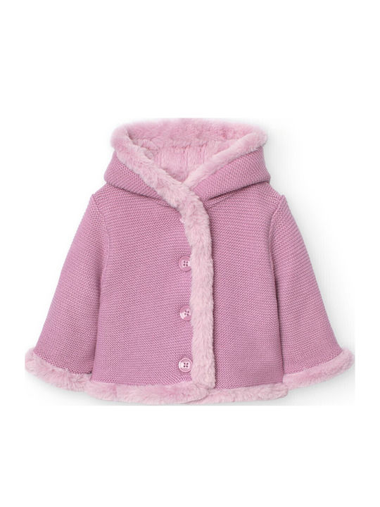Kinderstrickjacke Gestrickt mit Kapuze Rosa