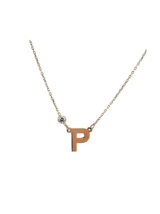 Goldsmith Necklace Monogram from Pink Gold Plated Silver with Zircon