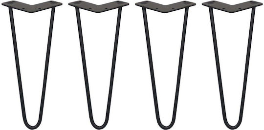 4 x 12 Inch Hairpin Furniture Legs 2 Prong 10mm Black