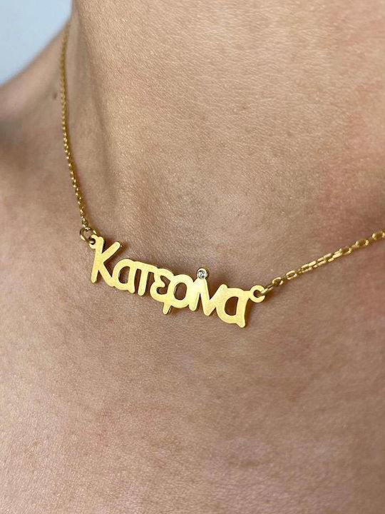 Goldsmith Κολιέ Όνομα από Ροζ Επιχρυσωμένο Ασήμι με Ζιργκόν