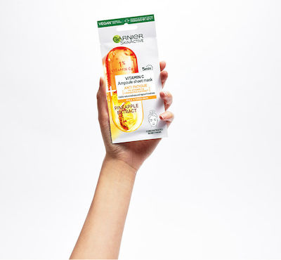 Garnier SkinActive Pineapple and 1% Vitamin C Ampulle Gesichtsmaske für das Gesicht für Feuchtigkeitsspendend 15gr