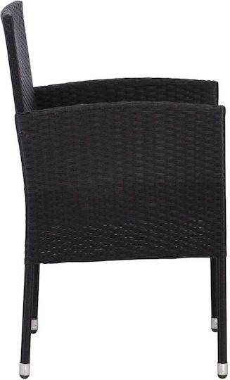 Outdoor-Stuhl Rattan Black Velvet-Black Metal mit Kissen 2Stück 52x56x88εκ.