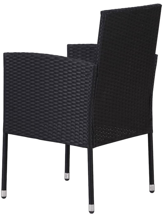 Outdoor-Stuhl Rattan Black Velvet-Black Metal mit Kissen 2Stück 52x56x88εκ.