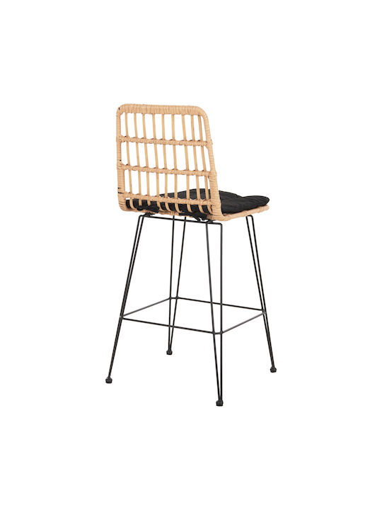 Gartenhocker Bar Außenbereich Rattan Allegra mit Kissen Schwarz-Beige 50x55x103cm