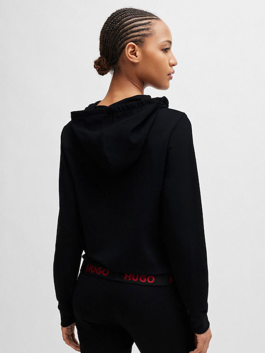 Cropped Γυναικεία Ζακέτα Φούτερ με Κουκούλα Black