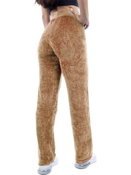 High Waist Sweatpants Wide Velvet Brown