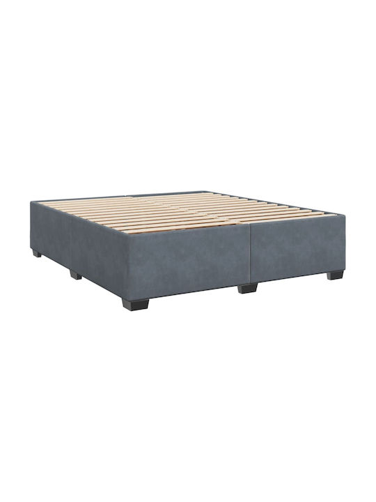 King Size Bed Upholstered with Dark Grey Velvet with Slats & Mattress 200x200cm