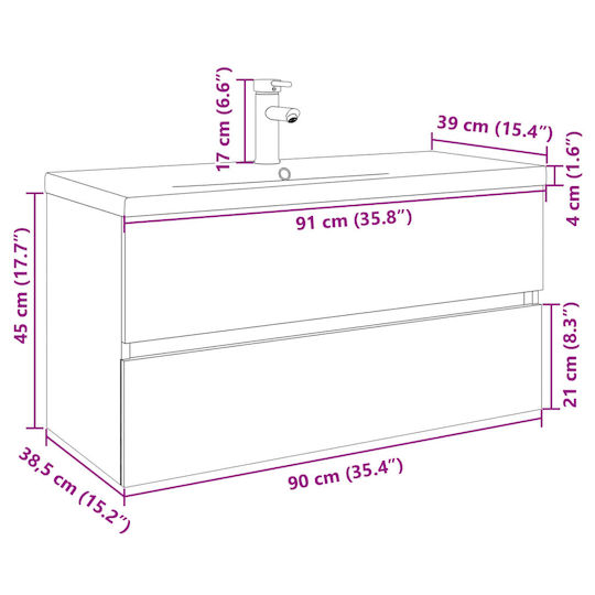 vidaXL Πάγκος με Νιπτήρα Μ90xΒ45xΥ38.5cm Καφέ