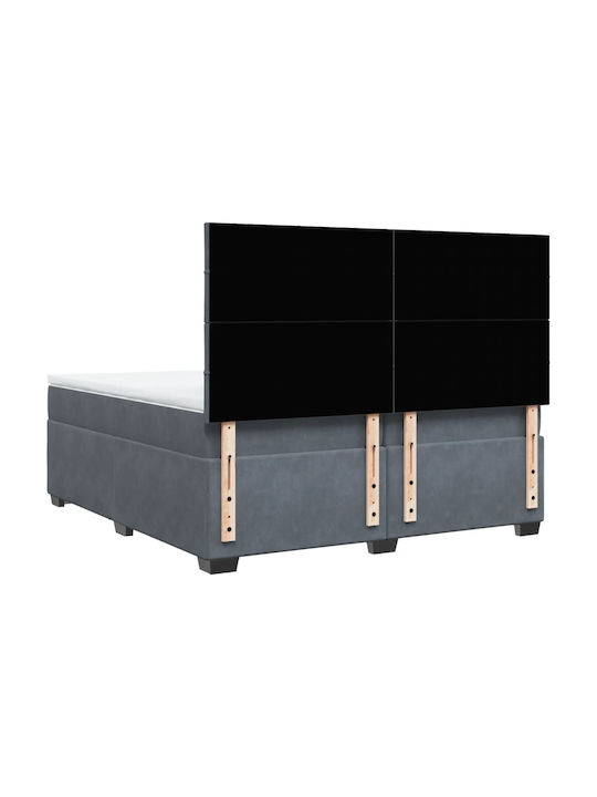King Size Bed Upholstered with Dark Grey Velvet with Slats & Mattress 200x200cm