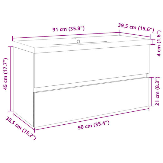 vidaXL Blat cu Lavoar L90xW45xH38.5cm Maro