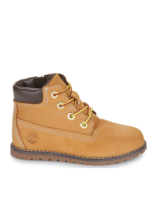 Pokey Leather Kids Boots with Zipper Brown