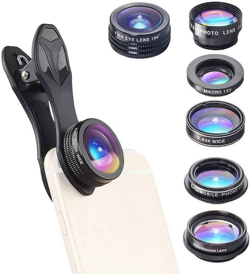 Apexel Telefonkamera-Objektiv-Set Teleobjektiv / Makro / Fisheye / Weitwinkel 1x 1Stück in Schwarz Farbe