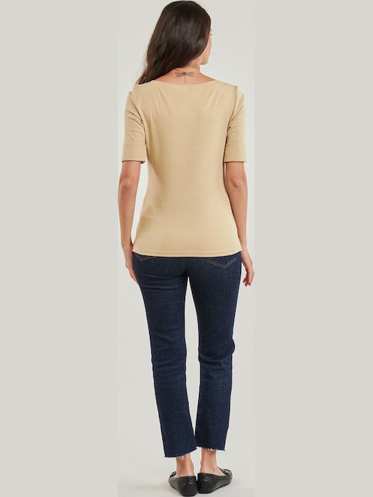 Women's Blouse Cotton Long Sleeve Beige
