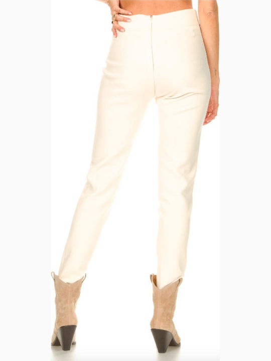 Damen Hoch tailliert Stoff Hose Ecru