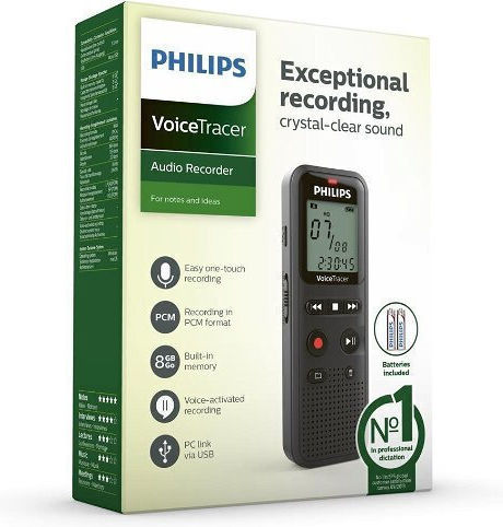 Philips Диктофон DVT 1160 DVT1160 с Вътрешна Памет 8GB
