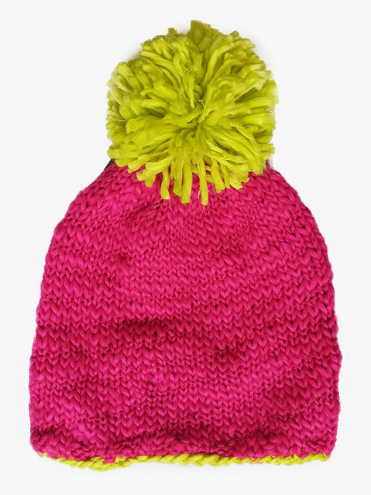 Pom Pom Beanie Unisex Beanie Knitted in Fuchsia color