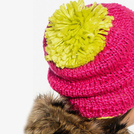 Pom Pom Beanie Unisex Beanie Gestrickt in Fuchsie Farbe