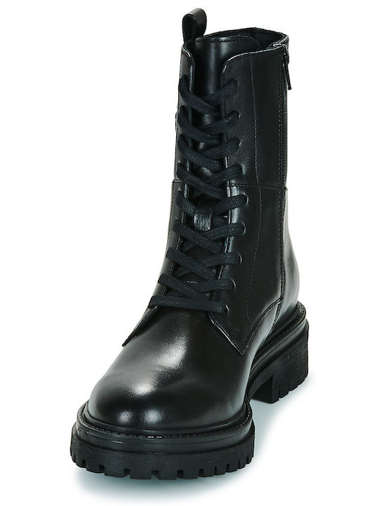 D Iridea Leather Women's Ankle Boots with Medium Heel Black
