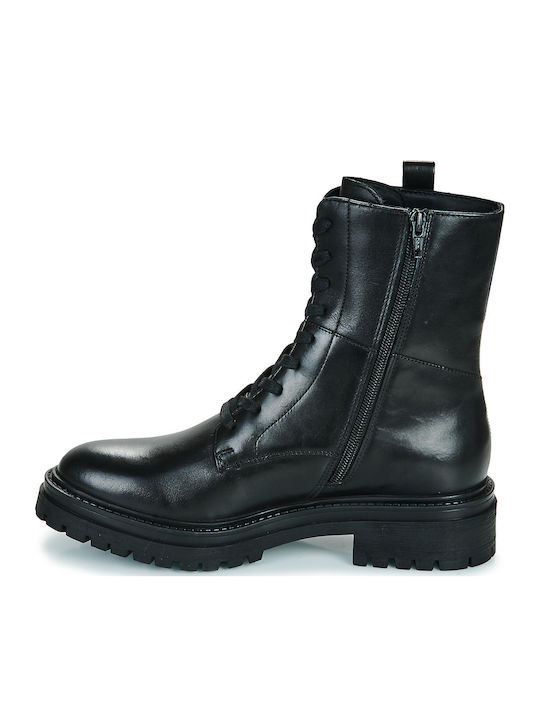 D Iridea Leather Women's Ankle Boots with Medium Heel Black