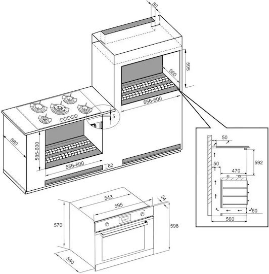 Neox Φούρνος Υγραερίου άνω Πάγκου 64lt Π59.8εκ. Inox
