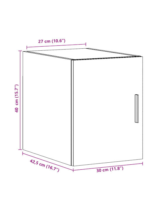 Wall Mounted Living Room Cabinet Made of Particle Board Grey 30x42.5x40cm