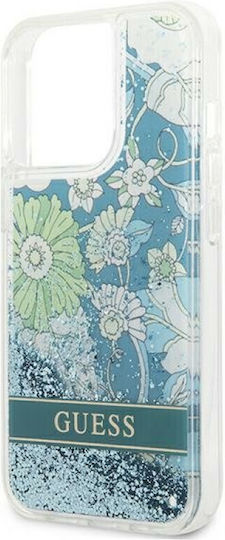 Guess Liquid Glitter Flower Задна корица Силикон Син (iPhone 13 Pro Max)