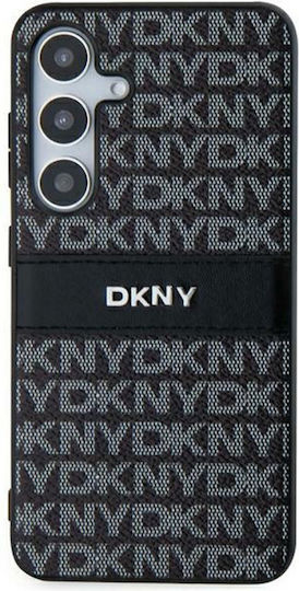 DKNY Leather Mono Stripe & Metal Logo Back Cover Plastic / Piele Negru (Galaxy S24+)