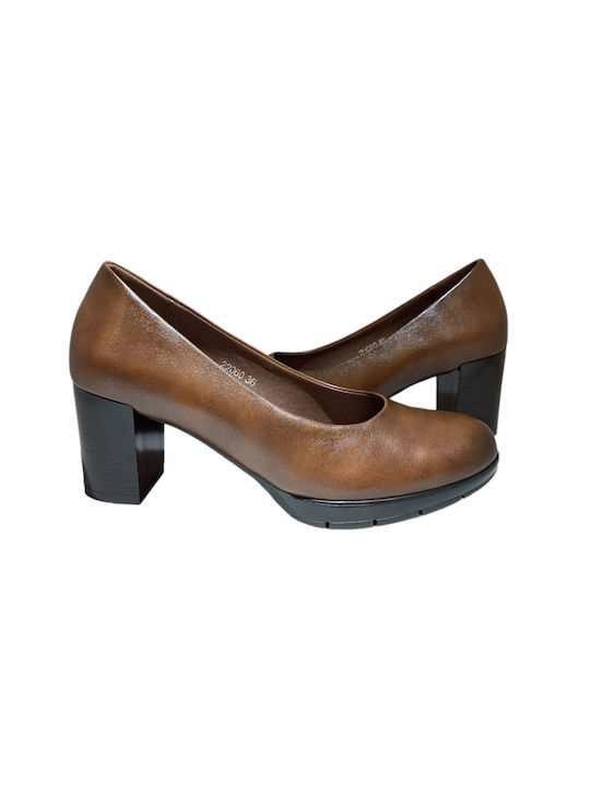 Via Dos Leather Brown Medium Heels