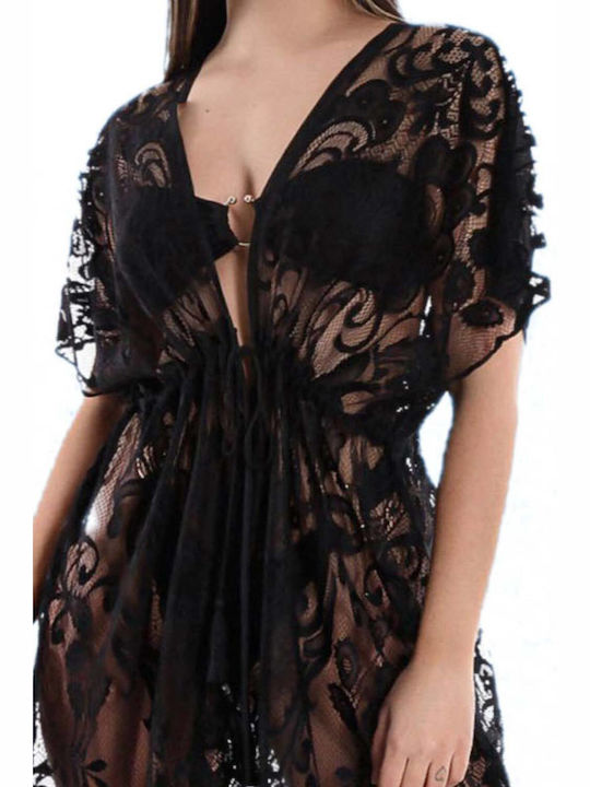 Transparent Mesh Floral Design Beach Kaftan