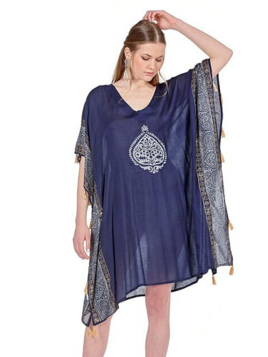 Platinum Fashion Damen Mini Kaftan Strand Blue