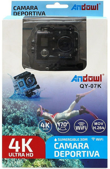 Andowl Qy07k 64GB Action Camera 4K Ultra HD Underwater (with Case) and Wi-Fi Black