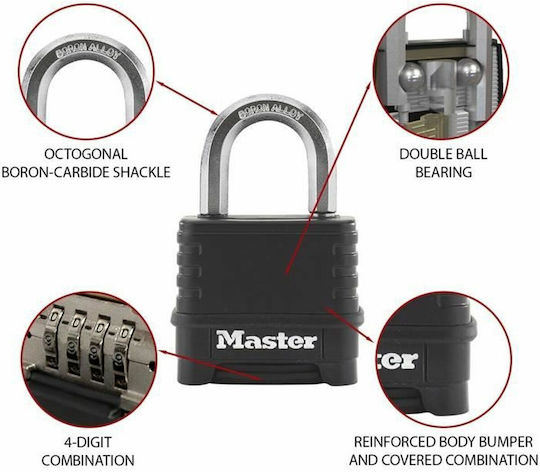 Master Lock Steel Padlock Brass Combination 56mm Black 1pcs