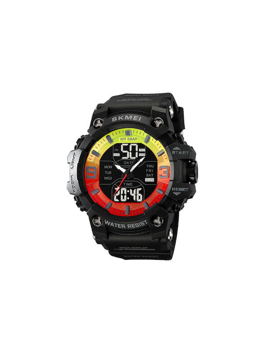 Skmei Analog/Digital Watch Battery with Rubber Strap Black Red Yellow