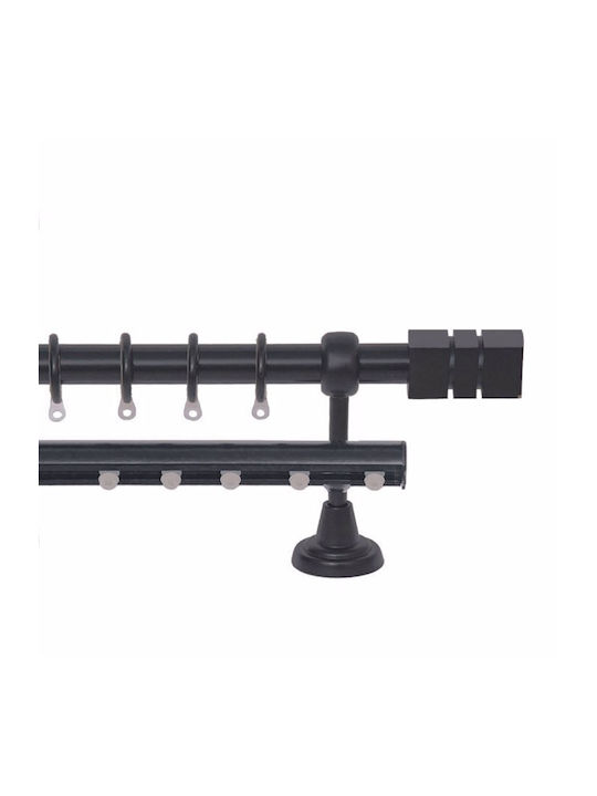 Import Hellas Metallic Curtain Pole No2 Double with Rod Φ25mm 160cm Black Checkmate
