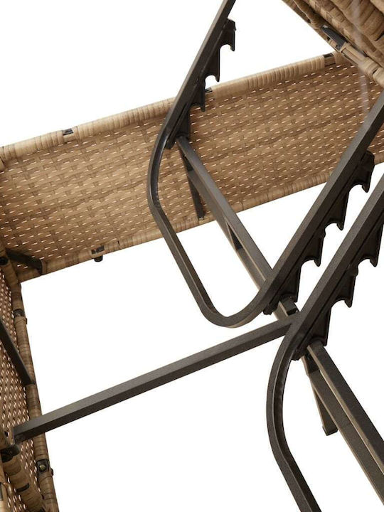 Liegestuhl Doppelter Rattan mit Kissen & Sonnenschirm Beige 110x200cm.